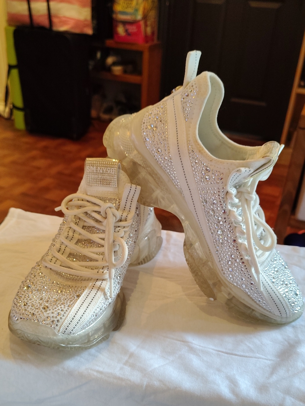 Steve Madden White Crystal Embellished Chunky Sneakers